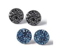 Atheniz Magnetology Lymphvity Germanium Earrings, Amo'Thea Lymphactive Mag Studs, Magnetic Stud Non Piercing Acupressure Earrings, Crystal Magnetic Therapy Earrings (Black+Blue,10mm)