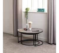 Athens 2pc Round Duo Coffee Table Set Concrete Effect Black Metal Space Saving