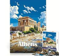 Athens Acropolis Illustration Hard Jigsaw Puzzle for Adults 1000 Pieces Smart Challenge Leisure Escape Fine Lock Thoughtful Gift (38x26cm)