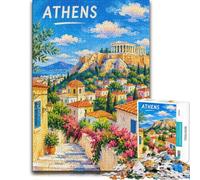 Athens cityscape painting with Acropolis view Jigsaw Puzzle, 1000 Piece | For a calm Advent activity: Adult jigsaw puzzle with 1000 pieces; for a gift that can be enjoyed well beyond the holidays.
