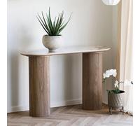 Athens Console Table - Oval - Fluted Base - White and Brown - Ceramic and Wooden
