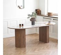 Athens Dining Table - 210cm - 8 Seater - Oval - White and Brown - Fluted Base - Ceramic and Wooden