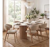 Athens Extending Dining Set - 120cm-200cm - Round - Fluted Base - White and Brown - Ceramic and Wooden - 6 Cavi Chairs