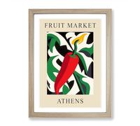 Athens Fruit Market Exhibition Red Chili Pepper Framed Print | A2 Oak Framed Wall Art | Ready to Hang | Modern Food Picture | Living Room Bedroom Lounge Office