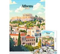 Athens Greece Travel Poster Jigsaw for Adults1000 Pieces Strengthen Mind Clarity And Sharpness Calm Serene Leisure Activity (38x26cm)