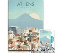 Athens Greece Travel Print 1000 Pieces Jigsaw Puzzles For Teens And Adults,Stress Reliever Difficult Challenge Enhance Love between Couples 38x26cm