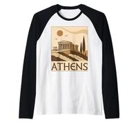 Athens Greece Vintage Minimalist Greek Style Travel Souvenir Raglan Baseball Tee