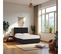 Athens Plush Bed Set With Mattress, 2 Drawers Same Side & 24"Headboard Knight Sleep Black Double
