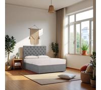 Athens Plush Bed Set With Mattress, 2 Drawers Same Side & 24"Headboard Knight Sleep Grey Small Double