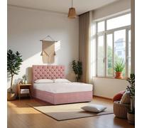 Athens Plush Bed Set With Mattress, 2 Drawers Same Side & 24"Headboard Knight Sleep Pink Small Double