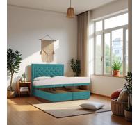 Athens Plush Fabric End Opening Ottoman Bed + Mattress & 24" Headboard Knight Sleep Baby Blue Small Double