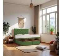 Athens Plush Fabric End Opening Ottoman Bed + Mattress & 24" Headboard Knight Sleep Emerald Small Single