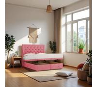 Athens Plush Fabric End Opening Ottoman Bed + Mattress & 24" Headboard Knight Sleep Pink Double