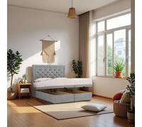 Athens Plush Fabric End Opening Ottoman Bed + Mattress & 24" Headboard Knight Sleep Silver Small Single