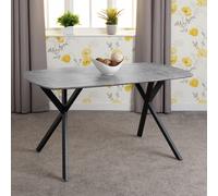 Seconique Dining Table Athens – Rectangular, Black Metal Frame, Concrete Effect Top