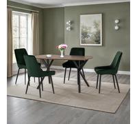 Athens Rectangular Dining Table with 4 Avery Chairs, Oak Effect Green