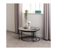 Athens Round Coffee Table Set - 2pc Nesting Tables Concrete Effect / Black Metal