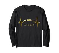 Athens Skyline Heartbeat Heart Acropolis Ancient Greek Flag Long Sleeve T-Shirt