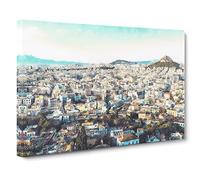 Athens Skyline In Greece Canvas Print | Gallery Wrapped 30mm Frame Wall Art | 20x14 inches | Ready to Hang | Modern Cityscape Picture | Living Room Bedroom Lounge Office