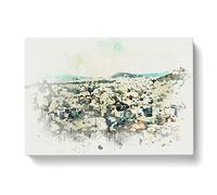 Athens Skyline In Greece In Abstract Modern Art Canvas Wall Art Print Ready to Hang, Framed Picture for Living Room Bedroom Home Office Décor, 76x50 cm (30x20 Inch)