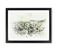 Athens Skyline In Greece In Abstract Modern Art Framed Wall Art Print, Ready to Hang Picture for Living Room Bedroom Home Office Décor, Black A4 (34 x 25 cm)