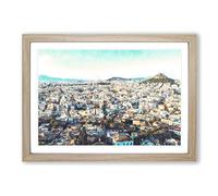 Athens Skyline in Greece Painting Framed Print | A2 Oak Framed Wall Art | Ready to Hang | Modern Cityscape Picture | Living Room Bedroom Lounge Office