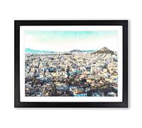 Athens Skyline In Greece Painting Modern Art Framed Print | A4 Black Framed Wall Art | Ready to Hang | Modern Cityscape Picture | Living Room Bedroom Lounge Office