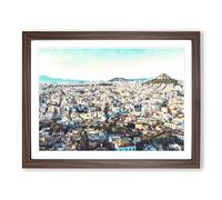 Athens Skyline In Greece Painting Modern Art Framed Wall Art Print, Ready to Hang Picture for Living Room Bedroom Home Office Décor, Walnut A3 (46 x 34 cm)