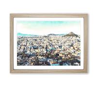 Athens Skyline In Greece Painting Modern Art Framed Wall Art Print, Ready to Hang Picture for Living Room Bedroom Home Office Décor, Oak A2 (64 x 46 cm)