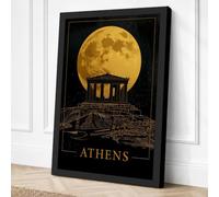 Athens Under Moon Vintage Canvas Wall Art Print 18x12 Inch (46 x 30 cm)