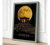 Athens Under Moon Vintage Canvas Wall Art Print 18x12 Inch (46 x 30 cm)