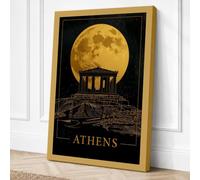 Athens Under Moon Vintage Canvas Wall Art Print 18x12 Inch (46 x 30 cm)