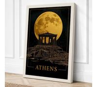 Athens Under Moon Vintage Canvas Wall Art Print 24x16 Inch (61 x 41 cm)
