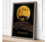 Athens Under Moon Vintage Canvas Wall Art Print 36x24 Inch (91 x 61 cm)