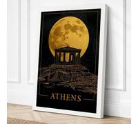 Athens Under Moon Vintage Canvas Wall Art Print 36x24 Inch (91 x 61 cm)
