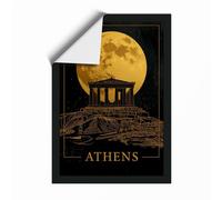 Athens Under Moon Vintage Unframed Wall Art Print A1 (84.1×59.4cm), Wall Decor for Living Room, Bedroom, Office & Home, Art Gift