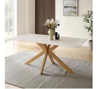 Athens White Ceramic Dining Table with Natural Wood Effect Base Modish Furnishing Brown One Size