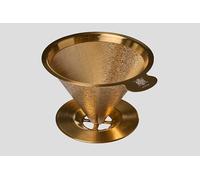 ATHIA Golden Reusable Coffee Filter, Stainless Steel Pour Over Dripper with Laser-etched Mesh Cone, Eco-friendly Paperless Design, Fits Most Mugs, Carafes & Hario Brewers (Golden, Flower Carving)