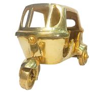 athizay Brass Auto Rickshaw Miniature Showpiece in Gold - 8 cm Vintage Indian Handmade Decorative Mini Vehicle for Home, Shelf & Gifting