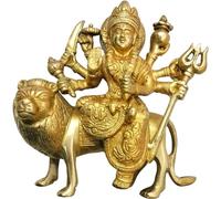 athizay Brass Durga Idol - 6 Inch Gold Finish | Sherawali Mata Statue for Home Puja, Navratri, Mandir or Spiritual Gifting