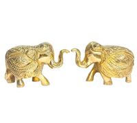 athizay Brass Elephant Statues - Set of 2, Gold Finish | Decorative Showpieces for Home, Shelf, Mandir or Gifting (8 x 5 x 6 cm)