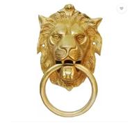 athizay Brass Lion Head Door Knocker - 6 x 3.7 Inch Solid Metal Knocker in Gold Finish | Decorative Lion Face for Front Door, Gate or Wall