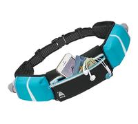 Athle Running Belt - 2 10oz Water Bottles, Large Fanny Pack Pocket Fits All Phones and Wallet, Bib Fasteners, Adjustable One Size Fits All Waist Band, Key Clip, 360° Reflective - Blue Speed Sash