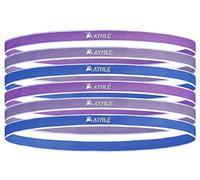 Athlé Skinny Sports Headbands 6 Pack - Men’s and Women’s Elastic Hair Bands with Non Slip Silicone Grip - Lightweight and Comfortable Sweatbands Keep You Cool and Dry - Purple, Sky Blue