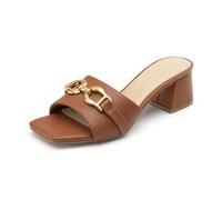 Athlefit Women's Block HeelsHeeled Sandal | Raffia & PU Upper, Square Open Toe, Metal Chain Accent, 2" Low Heel, Dressy Summer Slide Sandals for Work , Beach, Vacation