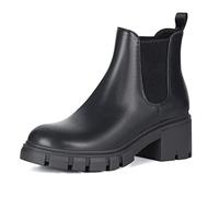 Athlefit Women's Chelsea Boots Fashion Lug Sole Chunky Heel Slip on Elastic Ankle Bootie, Black, 5.5 UK