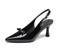 Athlefit Women's Closed Toe Heels Slingback Pumps Dress Shoes, Black Patent, 9 UK