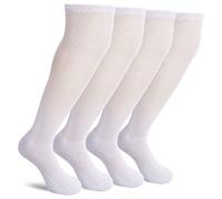 Athlemo Non-Binding Over the Knee Diabetic Socks for Men, 4 Pairs Circulatory Socks with Cushion Sole(White, 13-15)