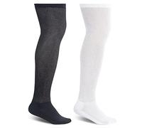 Athlemo Non-Binding Over The Knee Diabetic Socks for Men, 4 Pairs Circulatory Socks with Cushion Soles, Black/White(2 Pairs), 13-15