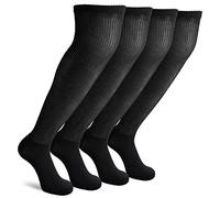 Athlemo Non-Binding Over the Knee Diabetic Socks for Men, 4 Pairs Circulatory Socks with Cushion Sole, Black, 10-13